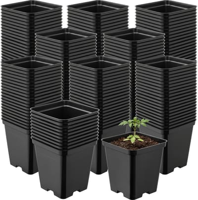 Garronda Set van 200 vierkante kunststof kweekpotten met drainagegaten voor tuin (Zwart, 9 x 9 x 9,6 cm (0,5L)) GD-KW-S