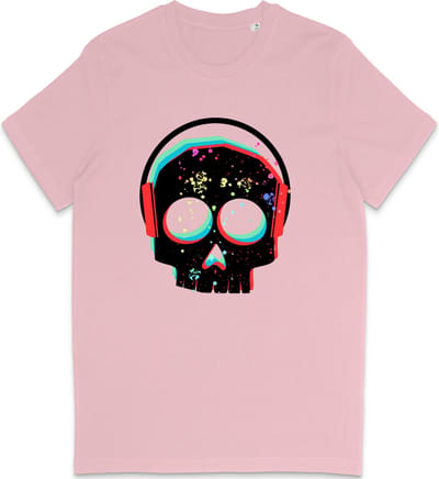 T Shirt Heren Dames - DJ Skull Grafische Print Opdruk - Roze - Maat XS