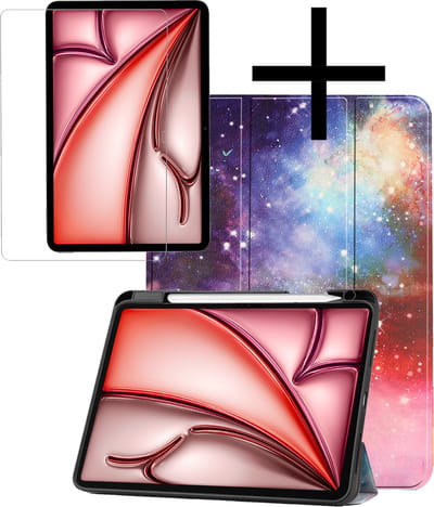 Hoes - Geschikt voor Apple iPad Air (2024/2025/2026) - 11 inch - Met Screenprotector - Trifold Bookcase - Hard Cover Case - Met Uitsparing Geschikt voor Apple Pencil - Hardcover Book - Tablet Hoesje - Galaxy