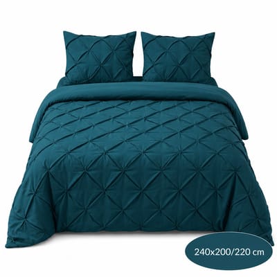 Luxe Geplooid dekbedovertrek - Petrol Blauw - 240x200/220 - Ademend & Zacht - Hotel Chique - incl kussenslopen