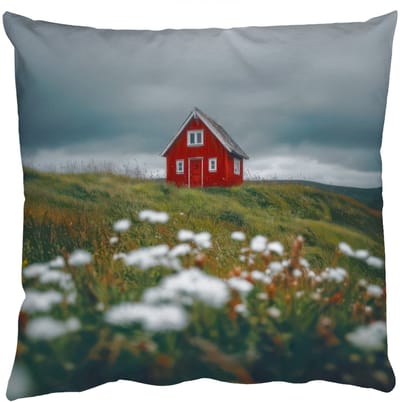 Sierkussens - Kussentjes Woonkamer - 50x50 cm - Heuvel - Huisje - Bloemen - Wit