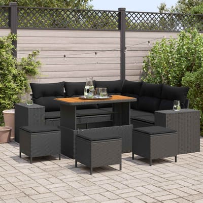 vidaXL - Tuinbank - Set - 9 - st - 8-Aantal - zitplaatsen - Zwart - poly - rattan