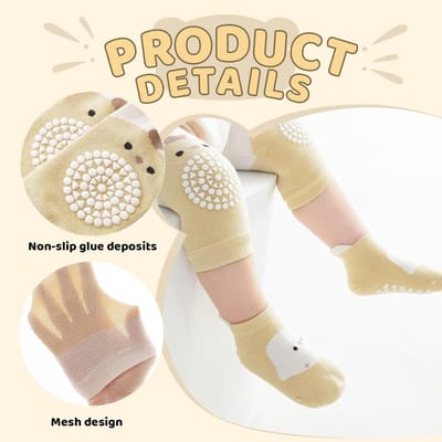 3 paar babykniebeschermers en 3 paar babysokjes babykruipset, antislip met rubberen stippen kruipkussens manchetten kniebeschermers voor peuters 0-12 maanden