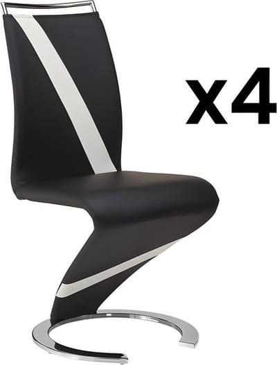 Vente-unique Set van 4 stoelen van kunstleer TWIZY - zwart met witte strepen