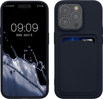 kwmobile telefoonhoesje geschikt voor iPhone 15 Pro - Hoesje met pasjeshouder - TPU case in donkerblauw