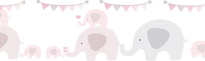 Dieren patroon behang Profhome 403749-GU zelfklevende behangrand licht gestructureerd met olifanten mat roze grijs wit 0,75 m2