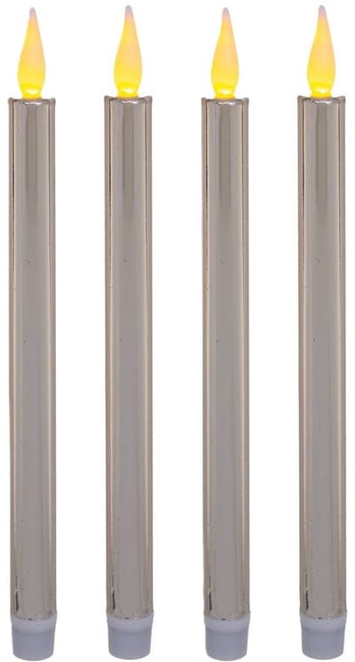 Feeric lights and christmas LED dinerkaarsen - 2x - kandelaar kaarsen - zilver glans - 28 cm