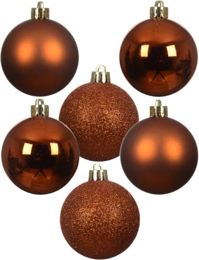 Decoris Kleine kerstballen - 28x - kunststof - koper/cognac - 3 cm - kerstversiering