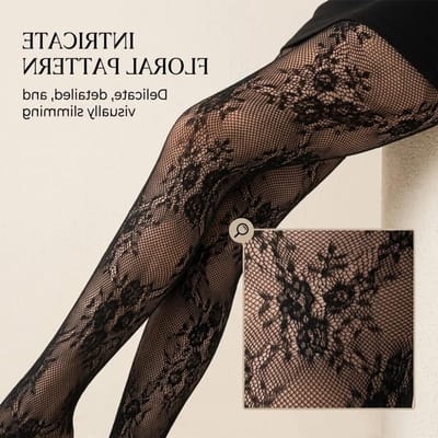 Elegante zwarte bloemenpatroon netkousen voor dames, vintage lolita stijl, gothic look, slankmakend en perfect voor feesten