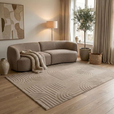 Flycarpets Eve Japandi Vloerkleed Taupe - Laagpolig Tapijt Woonkamer - Zacht en Fluffy - 160x230 cm