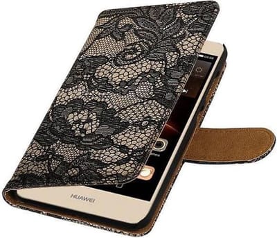 Lace Bookstyle Wallet Case Hoesjes Geschikt voor Huawei Y5 II Zwart