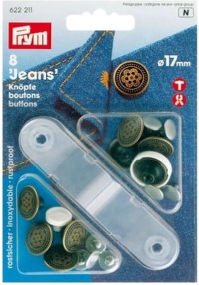 Prym, Jeansknopen bloem design, 17mm, Oud messing, Per Pakje (8 stuks).