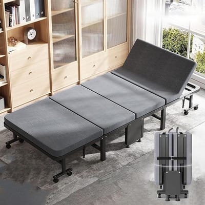 Opvouwbaar campingbed - Draagbaar bed - Kamperen en logeren - Verstelbare hoogte - 90 cm breed - Zwart