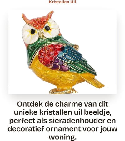 Dailygoods- Sieradenbox Uil - Sieradenhouder - Ornament - Zinklegering - Decoratief - 6x7 cm - Juwelendoosje