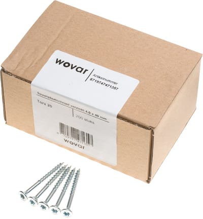 Wovar Spaanplaatschroeven Verzinkt 3,5 x 40 mm Torx 15 Deeldraad | Doos 200 Stuks