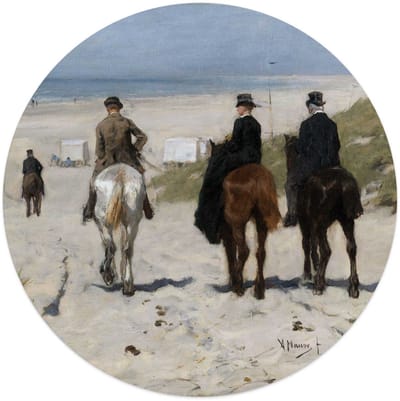 Glasschilderij Anton Mauve - Morgenrit langs het strand - Ø 50 - Glas - REINDERS
