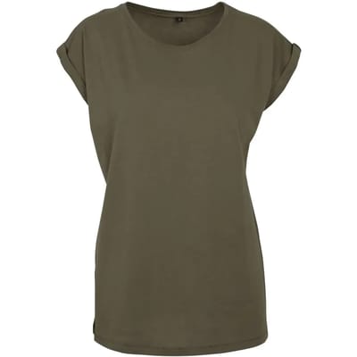 Build Your Brand - Extended Shoulder Dames T-shirt - Olive maat L
