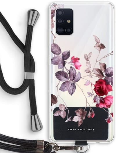 Case Company® - Hoesje met koord geschikt voor Samsung Galaxy A51 4G hoesje met Koord - Mooie bloemen - Telefoonhoesje met Zwart Koord - Bescherming aan alle Kanten en Over de Schermrand