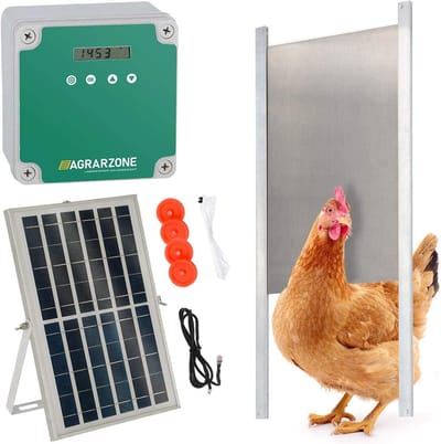 Automatische Kippendeur - Kippenhok Deuropener - Veiligheid Kippen - Zonne-energie & Timer - 22 x 33 cm - Groen