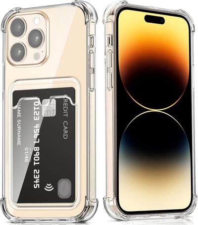 Schokbestendig TPU Hoes Kaarthouder Geschikt voor: iPhone 14 Pro Max - Transparant - Hoesje met Achterkant Pasjeshouder