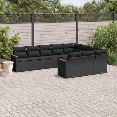vidaXL - 10-delige - Loungeset - met - kussens - poly - rattan - zwart