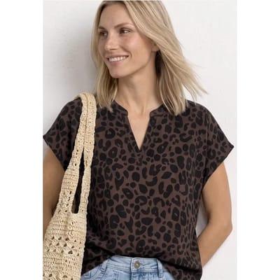 Blouseshirt met gespleten hals en leopatroon