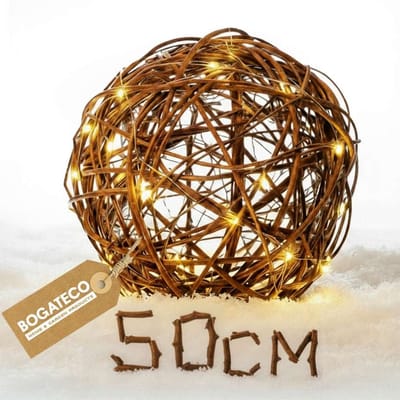 BOGATECO Decoratieve Bal 50 cm met LED-lichtsnoer - Grote wilgenbal met sfeerverlichting | Decoratieve bal voor tuin, balkon en terras