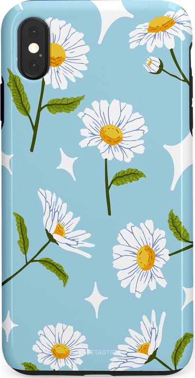 Casetastic hoesje geschikt voor Apple iPhone XS Max - Dubbellaagse bescherming - Margrietjes in de Wind - Fashion Case - Lichtblauw Wit Groen