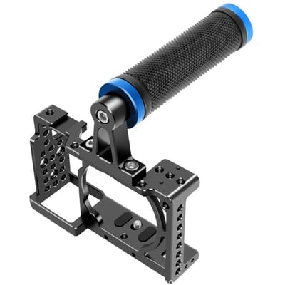 Camera Kooi Aluminiumlegering Camera Video Kooi met Bovenhandvat Cold Shoe Mount 1/4 Inch & 3/8 Inch blauw