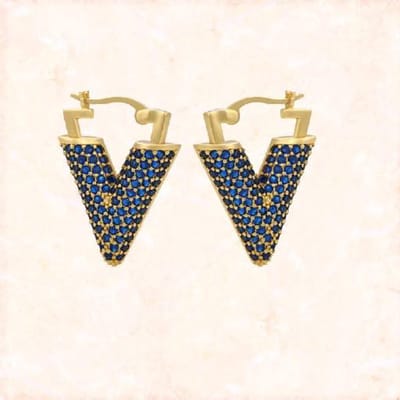 Jobo By JET - V oorbellen - Donkerblauw met Goud - Diamantjes