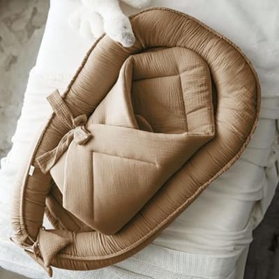 2-in-1 Babynestje en Omslagdeken - 100% Mousseline voor Pasgeborenen