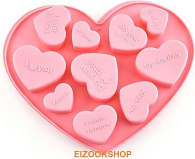 Hart vorm - met Romantische Teksten - Chocolade - Fondant - Cake - Roze