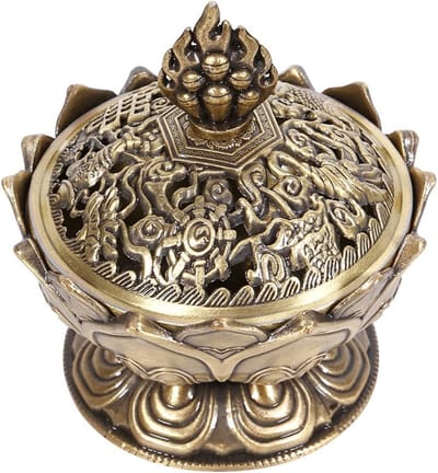 Vintage Backflow Wierookbrander in Lotusvorm van Zinklegering - Decoratie voor Thuis en Kantoor - 2.8x7cm - Bronzen Wierookhouder met Aromatherapie en Relaxatie Effect