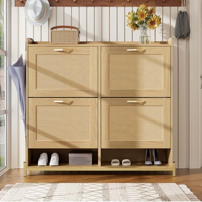 Wishdor - Schoenenkast - Ruimtebesparend - Hal - MDF En Metaal - Licht Eiken - 108,5 x 24 x 100 cm