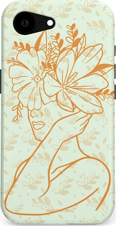 Casetastic hoesje geschikt voor Apple iPhone 16e / Apple iPhone 17e - MagSafe - Dubbellaagse bescherming - Minimal Bloom - Fashion Case - Crème Lichtgrijs
