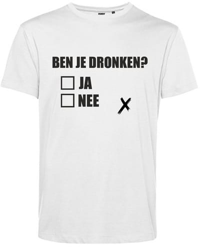 T-shirt Dronken? Ja Nee | Carnavalskleding | Foute Party | Wit | maat XS