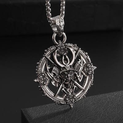 Rétro Gothique Dominateur Platine Samouraï Démon Pendentif Collier Homme Bijou Tendance Cadeau black