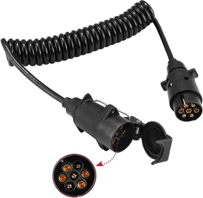 Aanhanger Verlengkabel Spiraal 2,5m 7-polig Inclusief Stekker en Socket - Voor Caravans, Trailers en Vrachtwagens