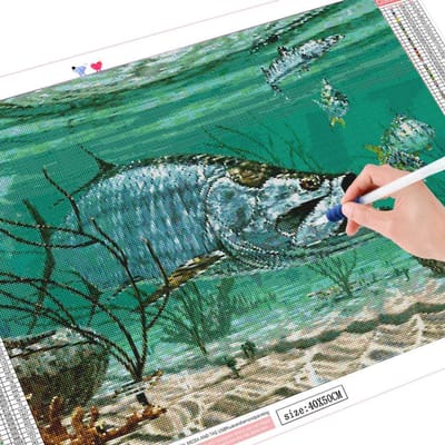 Peinture au diamant Animal Poisson Mosaïque au diamant Point de croix Broderie 20X30CM blue