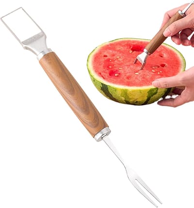 Genérico Geportioneerde watermeloensnijder, 2-in-1 fruitsnijgereedschap met vork | Keukengereedschap van roestvrij staal voor het snijden van fruit voor ouderen en gezinnen