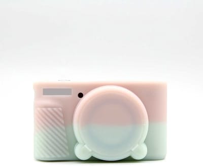 LISM-Beschermhoes Geschikt voor Canon SX740 camera, gemaakt van zacht siliconen, geschikt voor Canon PowerShot SX740/SX730 camera's - krasbestendige beschermhoes met afneembare lensdop - gebroken roze+groen.