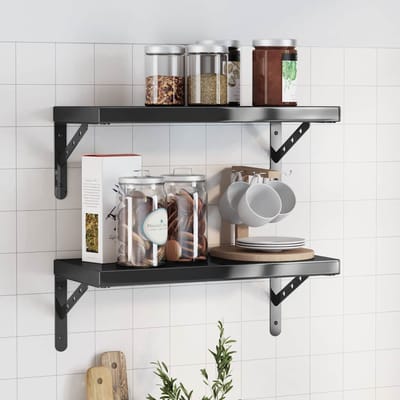 vidaXL - Wandschappen - 2 - st - 50x23,5 - cm - roestvrijstaal - zwart