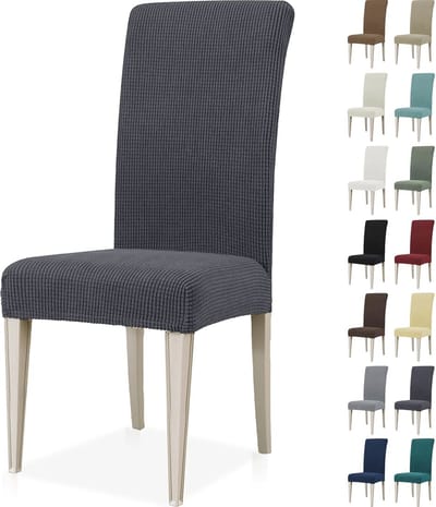 Stretch Stoelhoezen - 6 Stuks, Moderne Elastische Hoezen voor Eetkamerstoelen, Universele en Wasbare Eetstoelhoezen - Grijs