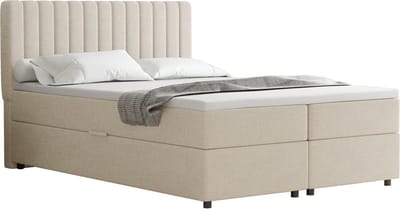EVEREST boxspring bed 140 x 200 cm tweepersoonsbed met Bonell matras en topper met bedbodem- lichtbeige