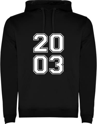 Zwarte Hoodie Varsity College Cijfers 2003 - Cijfers Wit - Opvallend Stoer - Mooi Maat M