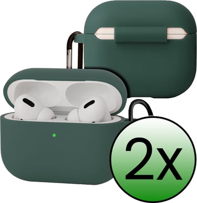 Case - Geschikt voor Apple Airpods Pro 3 - Siliconen Hoes met Clip - Silicone Hoesje Cover - Donkergroen