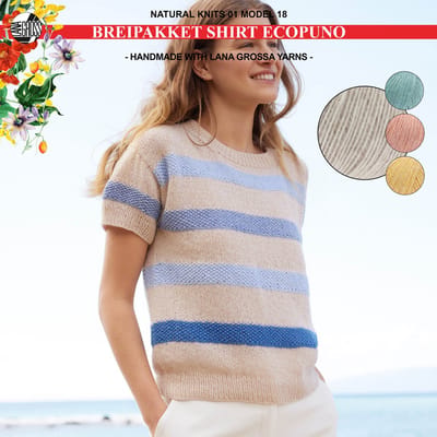 Breipakket strepentrui maat 36/40 met Ecopuno-garen model 18 van Lana Grossa Naturel Knits 01-greige 018