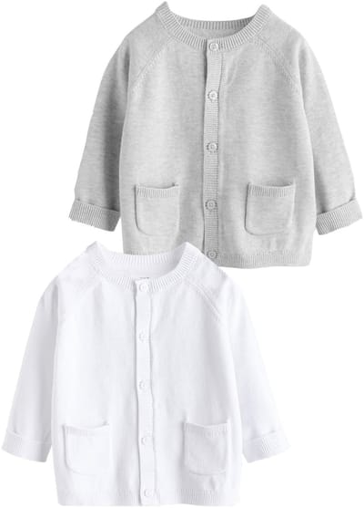 Next - Pasgeboren unisex - Grijs en wit 2pk gebreid babyvestje - Wit