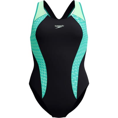 Speedo Placement Laneback Dames Sportbadpak - Zwart/Groen