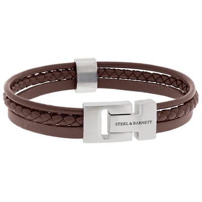 STEEL & BARNETT - Leren Armband Heren - Casual Cole - Bruin - Maat S